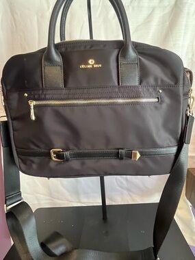Céline Dion Black Nylon Laptop Bag with Gold Accents